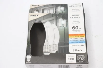 (3-Pk) Feit Electric Chandelier Candle LED Light Bulb B10 E26 Base 60W Eqv - Image 1 of 4