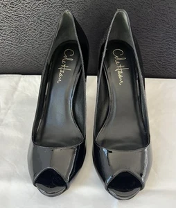 Cole Haan Black Patent Leather High Heels, Sz 7B, Air Tech, Peep Toe GUC - Picture 1 of 10