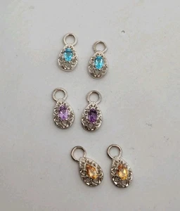 Lot of 3 Pair Sterling Silver Earring Charms with Gems Topaz Amethyst Citrine - Picture 1 of 8