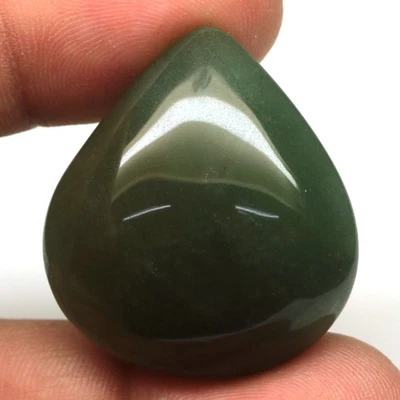 99.90 CT. Unheated Green Serpentine India Pear Cabochon 30 x 33 mm. - Image 1 of 4