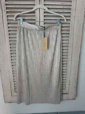 ZARA BASIC Women Gold Metallic Pleated Midi Skirt - Size S - NWT Party Occasion - Image 1 of 4