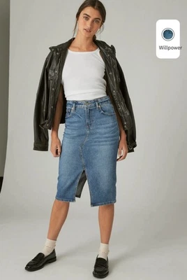 Lucky Brand Denim Midi Skirt Womens 2/26 Light Wash Blue Comfort Stretch $89.50 - Image 1 of 4