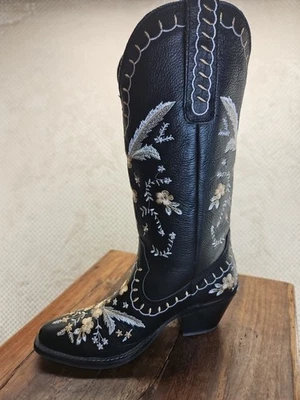  Botas de Vaquero Dingo Full Bloom Western Floral Bordado Cuero Negro W. 6.5 M Foto 1 de 4
