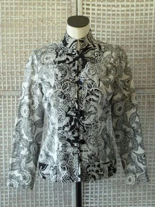 Beautiful Chicos Silk/Linen Embroidered Black White Asian Jacket S/M Art to Wear - Picture 1 of 12
