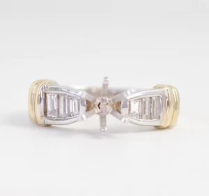 14K TWO-TONE GOLD TAPERED BAGUETTE DIAMOND SEMI MOUNT ENGAGEMENT RING 7US - Picture 1 of 5