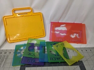 Tupperware Blue Yellow Stencil Case Holder Lot with Stencils - Picture 1 of 12