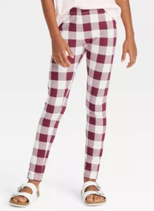 NEW Cat & Jack Girl's Cream & Burgundy Plaid Leggings Size XS (4/5) - Picture 1 of 1