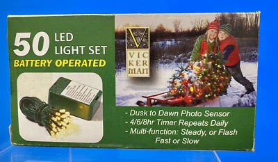 Vickerman LED Light String Set~Battery Powered~Mini Warm White w/ Timer~50 Light - Image 1 of 4
