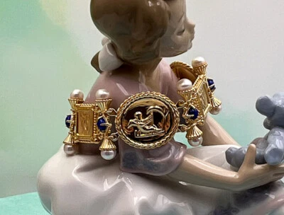 TAGLIAMONTE Designs(1892B) 925SS/YGP Cameo Bracelet *Lapis, Pearls*Cupid*Reg.$55 - Image 1 of 4