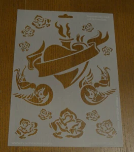 Heike Schäfer Design - Schablone A4 - brennendes Herz mit Schwalben (0593)- NEU - Bild 1 von 1