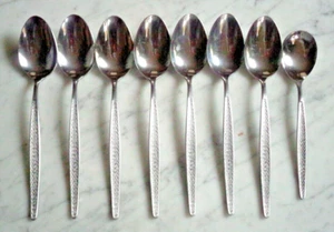 AMC Stainless Cascade Japan Set of 7 Table Soup Spoons & 1 Sugar Spoon - Picture 1 of 4