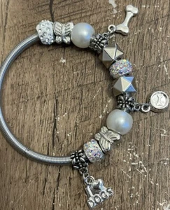 Stainless Steel Coiled Stretch Bracelet Multi Colored I Heart My Dog Bone Charms - Picture 1 of 4