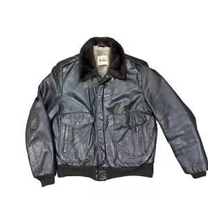 Vintage 1970s Van Cort Sherpa Fur Lined Brown Leather Bomber Jacket USA Made 44 - Bild 1 von 11