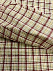 VTG Homespun Farmhouse Plaid Green Burgundy Yellow Woven Cotton 44"X17" +Remnant - Picture 1 of 4