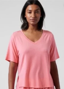 Camiseta Pijama Top Rosa Cuello en V Manga Corta Athleta Talla Mediana Nighttime Bliss Sleep - Imagen 1 de 5