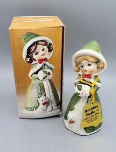 1978 Caroler & Kitty Cat Porcelain Bell Christmas Jasco Merri Bells with Tag - Picture 1 of 7