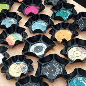 RECORD BOWLS DISHES Vinyl Records Upcycled Keydish Sweetdish 7" Single Set of 10 - Picture 1 of 13