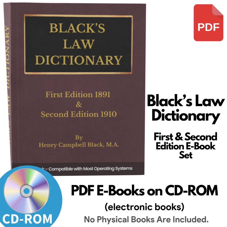 BLACK'S LAW DICTIONARY, 1st Edition 1891 and 2nd Edition 1910 Law Book on CD-ROM Foto 1 de 4
