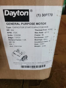 Motor de uso general DAYTON 30PT70: techo goteante abierto, montaje en base de base, 3/4 H - Imagen 1 de 7