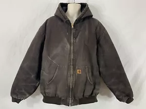 Vintage Giacca trapuntata foderata CARHARTT J130 DKB marrone scuro arenaria con cappuccio Y2K 2XLT - Foto 1 di 22