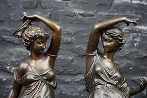 Pair of Antique French Spelter Classical Female Figures ~ Country House Decor - Picture 1 of 10