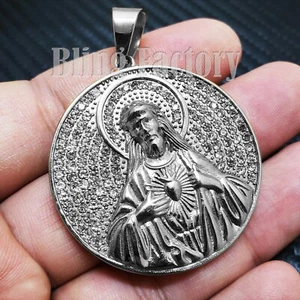 Iced Hip Hop Stainless steel Silver Tone Holy Jesus Medal Fashion Charm Pendant - Picture 1 of 4
