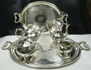 French Christofle Silver Plate Napoleonic Tea & Coffee Set TWO Trays, ca 1850 - Picture 1 of 12