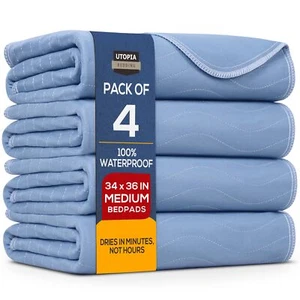 Waterproof Incontinence Bed Pads 34 x 36 Inches (Pack of 4, Blue), Washable a... - Picture 1 of 7