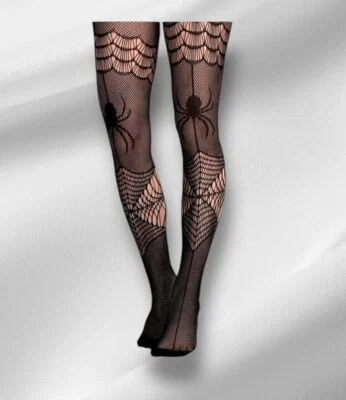Spider Web Fishnet Stockings Tights Halloween Black Widow Sexy Adult One Size - Image 1 of 4