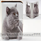For Htc Series Mobile Phone - Grey Cat Theme Print Wallet Phone Case Cover