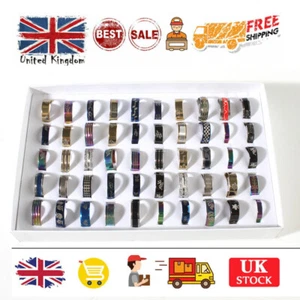 Mens Silver Mix Stainless Steel Rings Wholesale Jewelry Job Lot Set Gift 50PCS - Picture 1 of 6