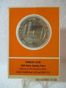 HAROLDS CLUB 1969 Dollar Gaming Token Solid Franklin Mint II Proof DGT-155 - Picture 1 of 6