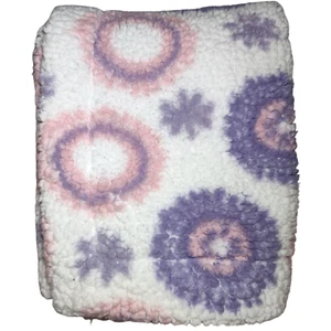 Little Miracles Purple Pink Flower Circle White Sherpa Baby Blanket Costco Soft - Picture 1 of 3