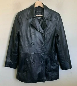 Colebrook Jacket Black Leather Double Breasted Collared Pockets Lined Size S - Picture 1 of 10