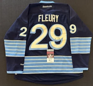 Camiseta deportiva clásica de invierno firmada por Marc-Andre Fleury Penguins Auto certificado de autenticidad JSA - Imagen 1 de 6