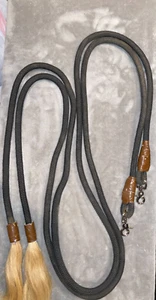 8' ROUND YACHT ROPE SPLIT REINS WITH HORSE HAIR ENDS & CLIPS - Picture 1 of 3