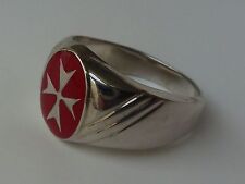 NEW STYLE Sterling Silver Maltese Cross Solid Ring Red Enamel BIG OVAL signet