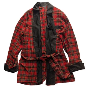 Bonsoir Of London Morgenmantel Morgenmantel Herren Medium Rot Wolle Satin Tartan Lounge - Bild 1 von 8