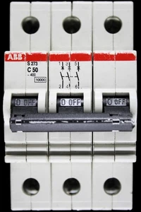 ABB 50 AMP CURVE C 10kA TRIPLE POLE MCB CIRCUIT BREAKER S273 - Picture 1 of 6