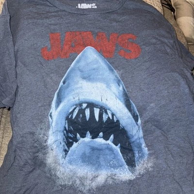 JAWS Movie T-Shirt XL Blue Horror Movie Shark Boating Sailing Surf Beach - Image 1 of 3