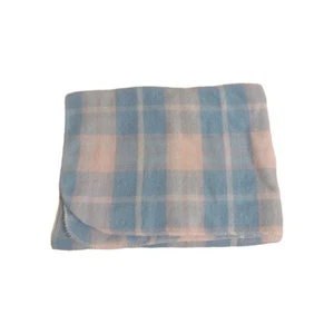 Vintage Teyci Pastell Plaid Babydecke Acryl blau rosa weiß Mexiko dünn leicht - Bild 1 von 6