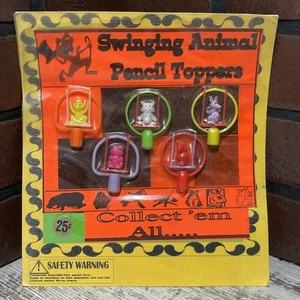 Vintage Vending Machine Swinging Animal Pencil Toppers On Display Card SEALED - Picture 1 of 9