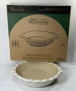 Pampered Chef Steinzeug 1305 10 Zoll tiefe Schale Kuchenplatte Vanille - Bild 1 von 7