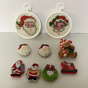 Lot of 9 Christmas Refrigerator Magnets Holiday Wood Resin Cross-Stitched - Picture 1 of 2