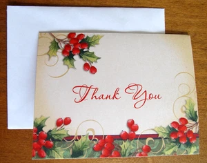NOS Two Different Current Christmas Thank You Card & Envelope - Holly & Berries - Picture 1 of 7