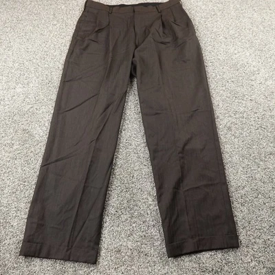 Calça Jos A Bank Masculina 36X30 Calça de Lã Marrom Vestido Calças Plissadas Algemadas Trabalho - Imagem 1 de 4