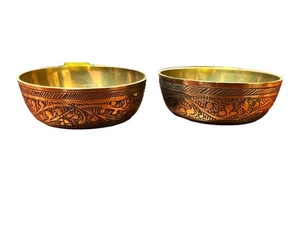 Pair Of Vintage Indian Hand Engraved Cloisonne Brass Bowl - Picture 1 of 2