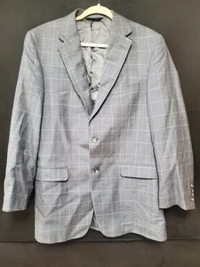 Jos A Bank Signature Blazer Mens 40L Sport Coat Wool Silk Linen Gray Plaid - Picture 1 of 14