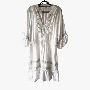 Monsoon boho hippy ethnic white dress pom poms silver gold emb size XL - Picture 1 of 11
