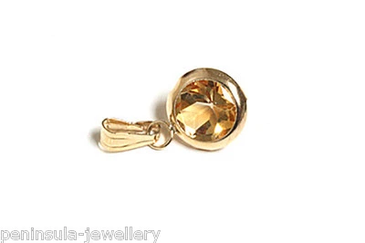 9ct Gold Citrine Pendant round necklace no chain Made in UK Gift Boxed Foto 1 de 3